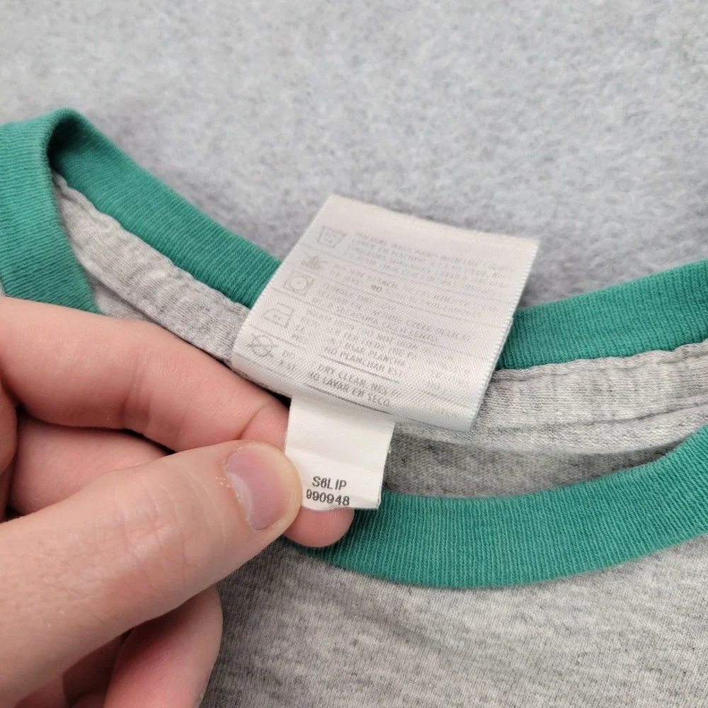 Nike T-Shirt Kids Small 8 Gray Green Ringer Sportswear Logo Tee